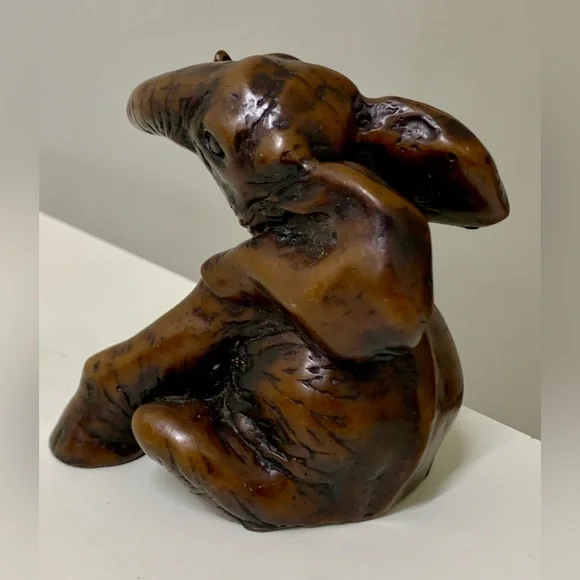 Vintage Mid Century Antique Sitting Playful Baby Elephant Figurine Statue
